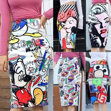 Women's Pencil Skirt Mickey Mouse Print High Waist Women's Skirt Luxurious Weddings