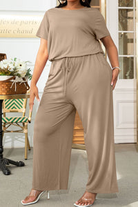 Plus Size Drawstring Waist Short Sleeve Jumpsuit Plus size Luxurious Weddings