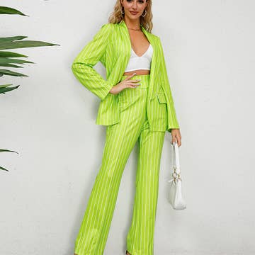 Striped Two-Piece Suit Jacket and Straight Leg Trousers Set woman's suit Luxurious Weddings