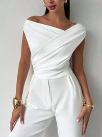 Asymmetrical Ruched Short Sleeve Top Luxurious Weddings
