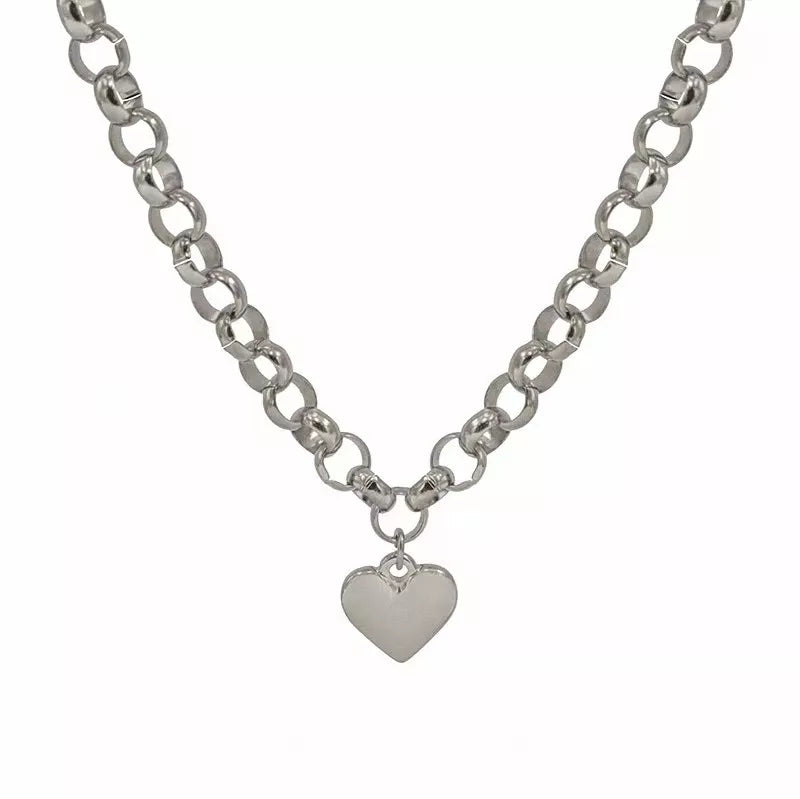 Heart Pendant Toggle Clasp Chain Necklace featuring a silver-plated heart charm and a sturdy chain design.