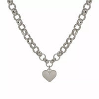 Heart Pendant Toggle Clasp Chain Necklace featuring a silver-plated heart charm and a sturdy chain design.