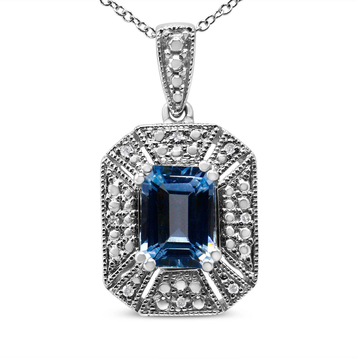 .925 Sterling Silver Topaz &amp; Diamond Accent Pendant Necklace Jewellery Luxurious Weddings