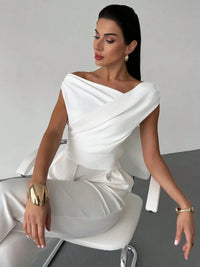 Asymmetrical Ruched Short Sleeve Top Luxurious Weddings
