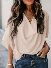 Full Size Ruched Three-Quarter Sleeve Blouse Plus Size Blouse Luxurious Weddings