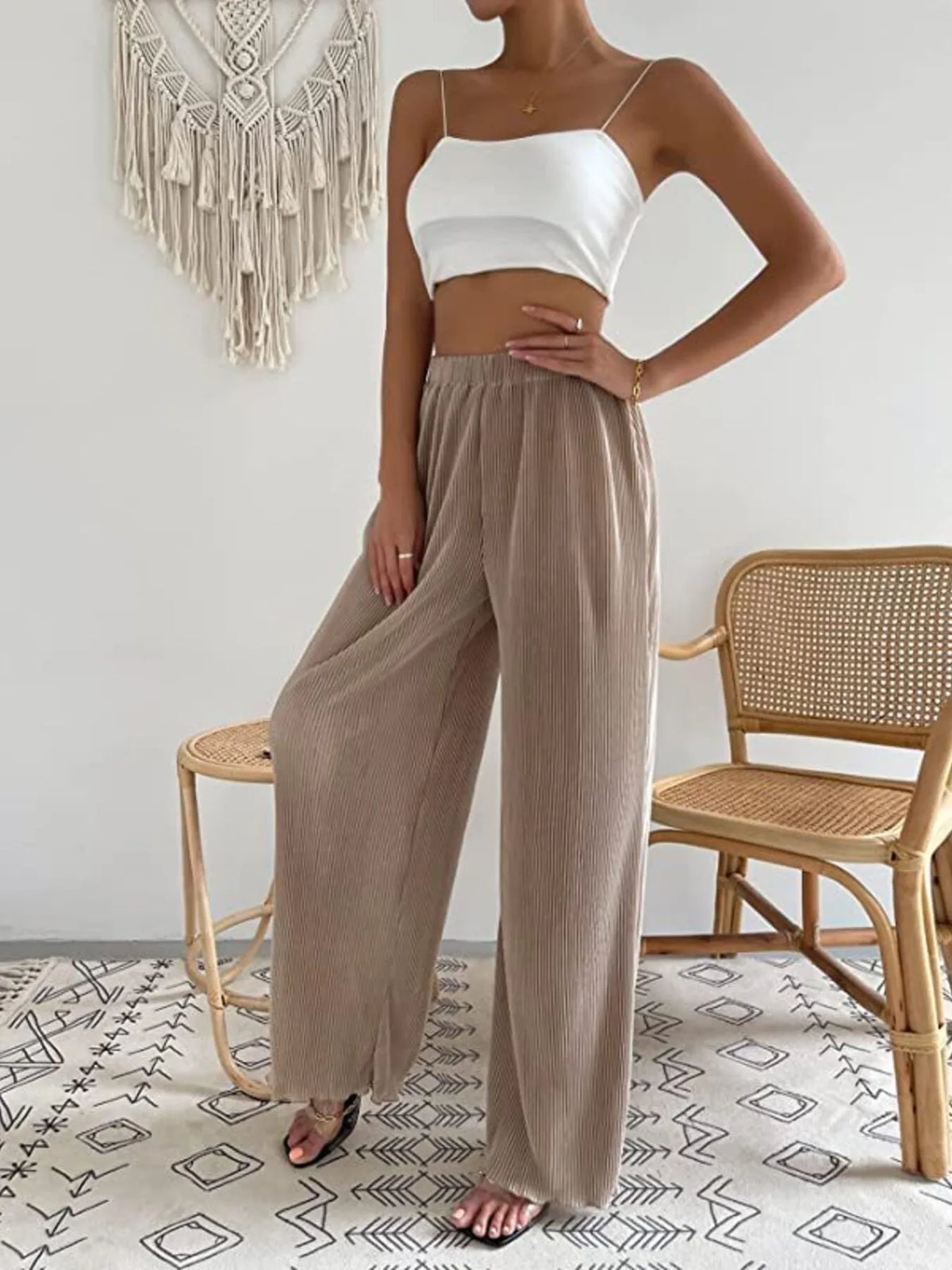 Full Size Elastic Waist Wide Leg Pants Plus Size Pants Luxurious Weddings
