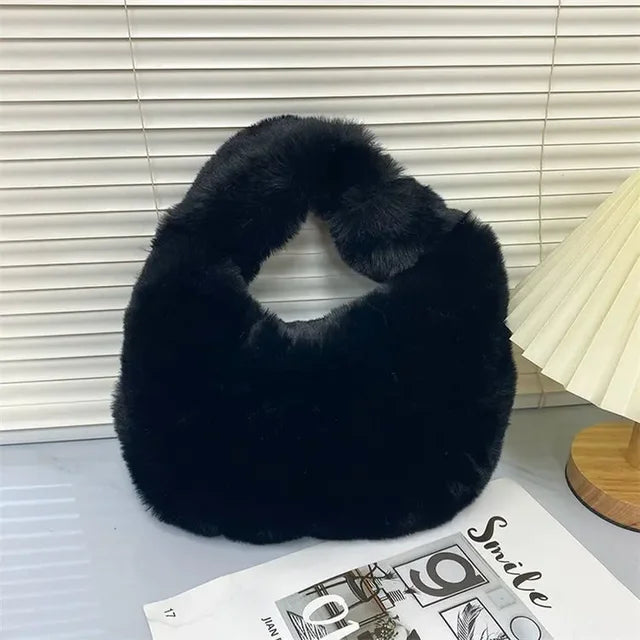 Fur Women's Small Half Bag Short Handle Clutch Handbags Luxurious Weddings