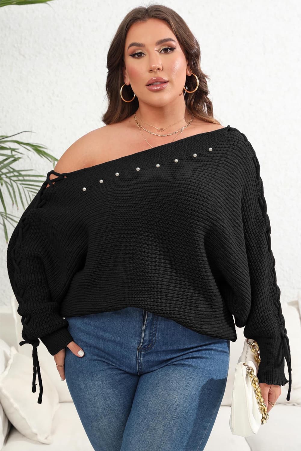 Plus Size One Shoulder Beaded Sweater Plus Size Luxurious Weddings