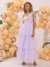 Embroidered Layered Single Shoulder Dress Midi dresses Luxurious Weddings