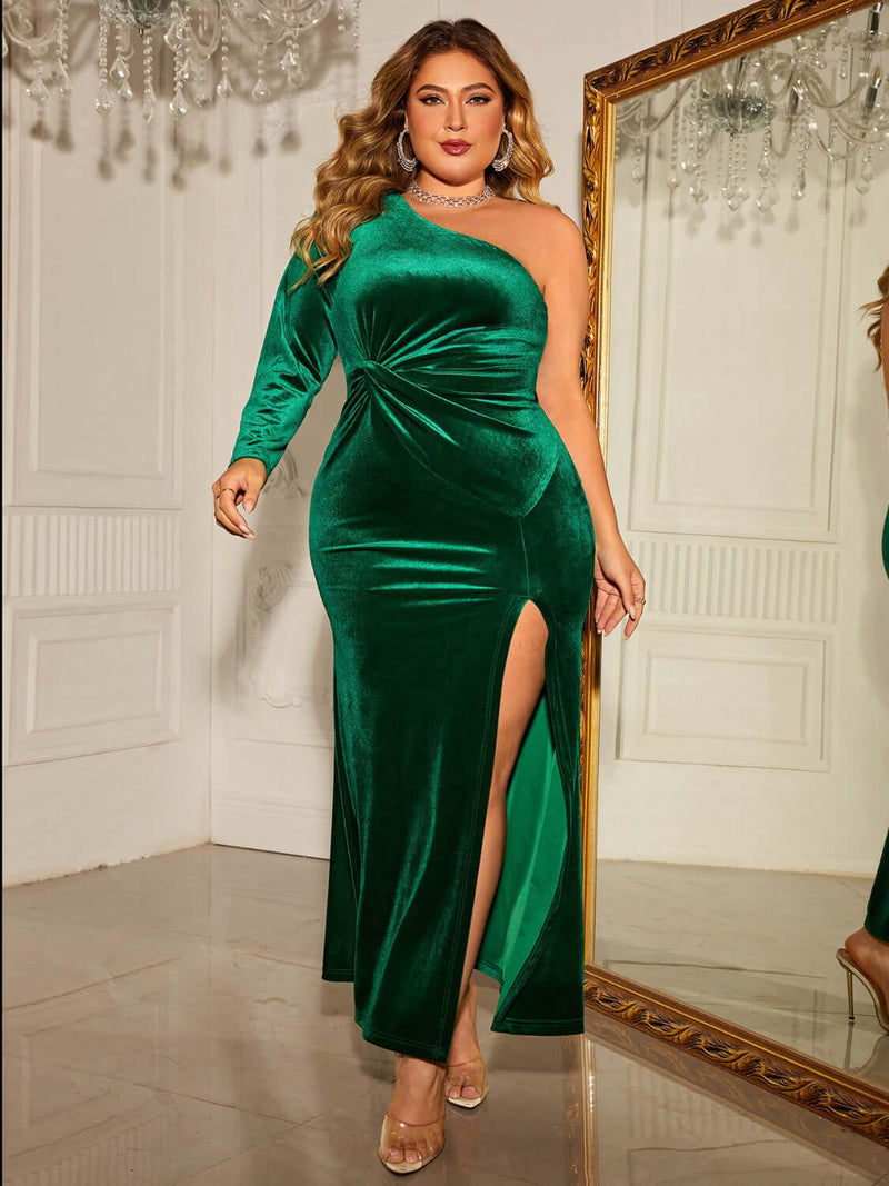 Honey Plus Size One-Shoulder Twisted Split Dress Formal Dress Luxurious Weddings