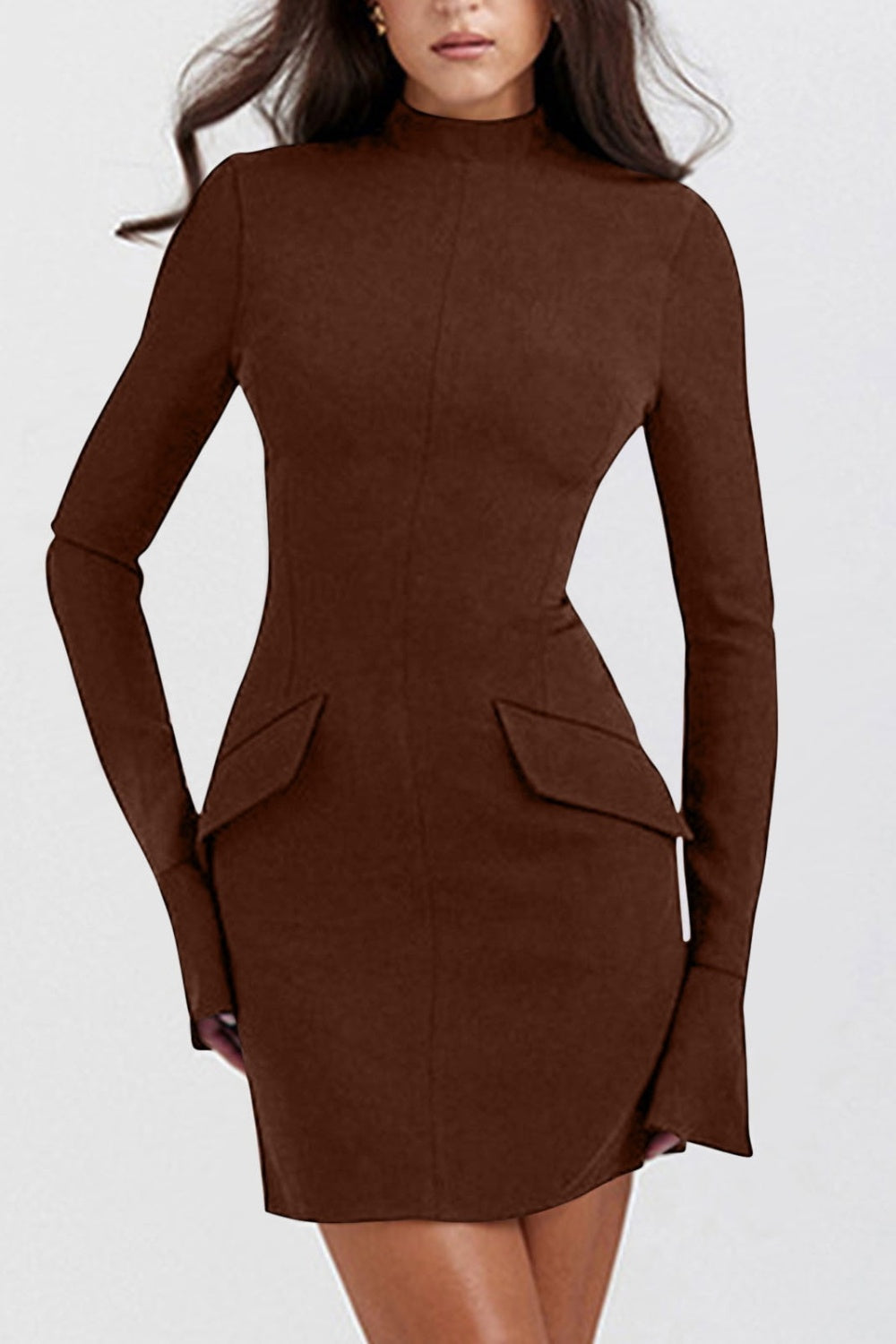 Mock Neck Long Sleeve Mini Dress Dresses/Mini Dresses Luxurious Weddings