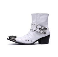 Men’s White Buckle Leather boots