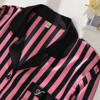 Super soft pink and black striped home wear suit top with classic collar, perfect for comfort and leisure.