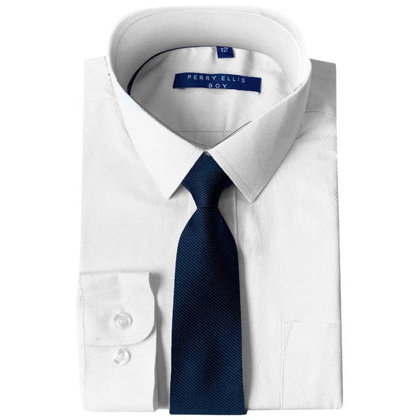 White Boys Dress Shirt, Solid Indigo Tie Shirt Luxurious Weddings