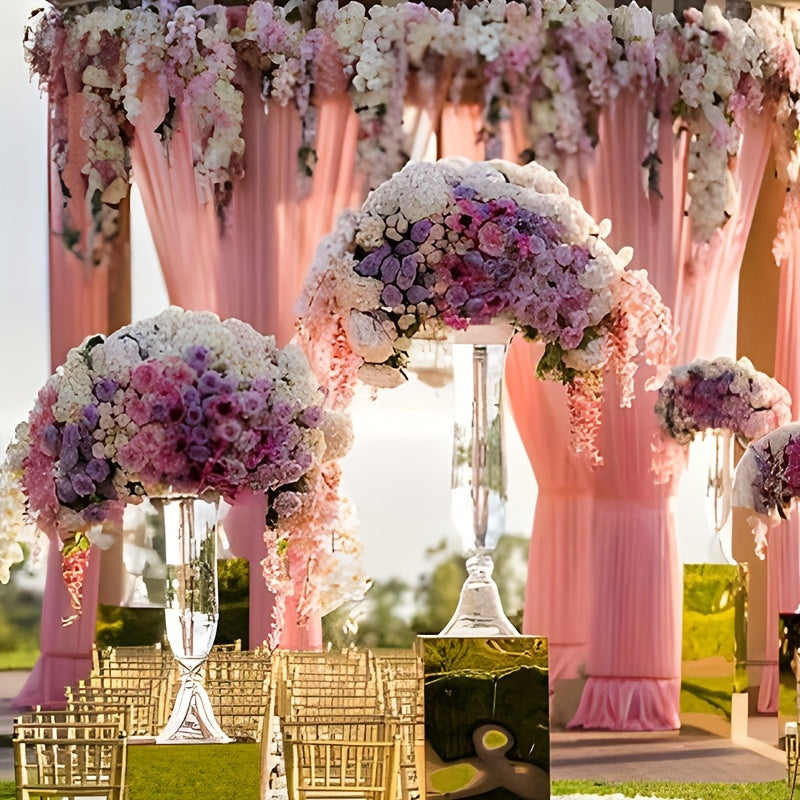 a wedding ceremony with pink and white flowers