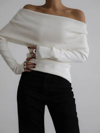 Off-Shoulder Long Sleeve Knit Top Sweater Luxurious Weddings