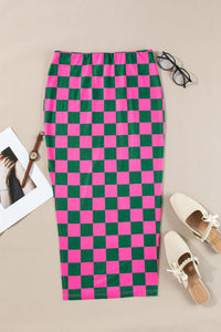 Rose Checkered Print Side Slit High Waist Midi Skirt Bottoms/Skirts & Petticoat Luxurious Weddings