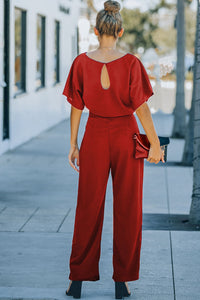 Fiery Red Belted Wide Leg Jumpsuit Bottoms/Jumpsuits & Rompers Luxurious Weddings