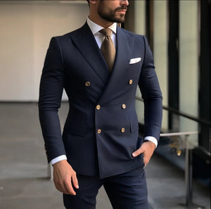 Luxury Men's Navy Blue 2-Piece Suit - Elegant Groom Wear Luxurious Weddings