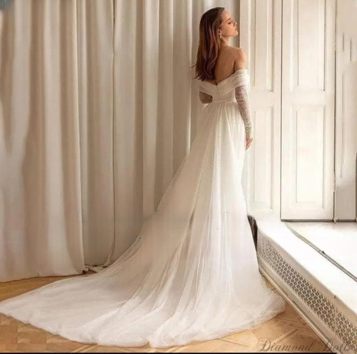 Off the Shoulder Glitter Elegant Mermaid Wedding Dress Luxurious Weddings