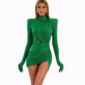 Green sequin velvet sleeve dress Luxurious Weddings