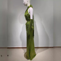 Elegant backless halterneck sexy sequined green bodycon Luxurious Weddings