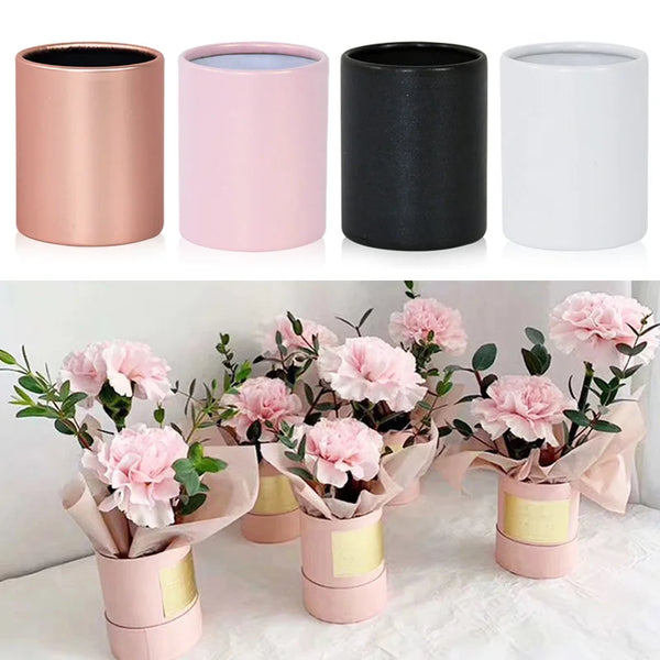 4Pcs Mini Flower Box Portable Round Rose Bouquet Bucket Boxes Wedding Party Table Decoration DIY Gift Packaging Valentine's Day Wedding Favors