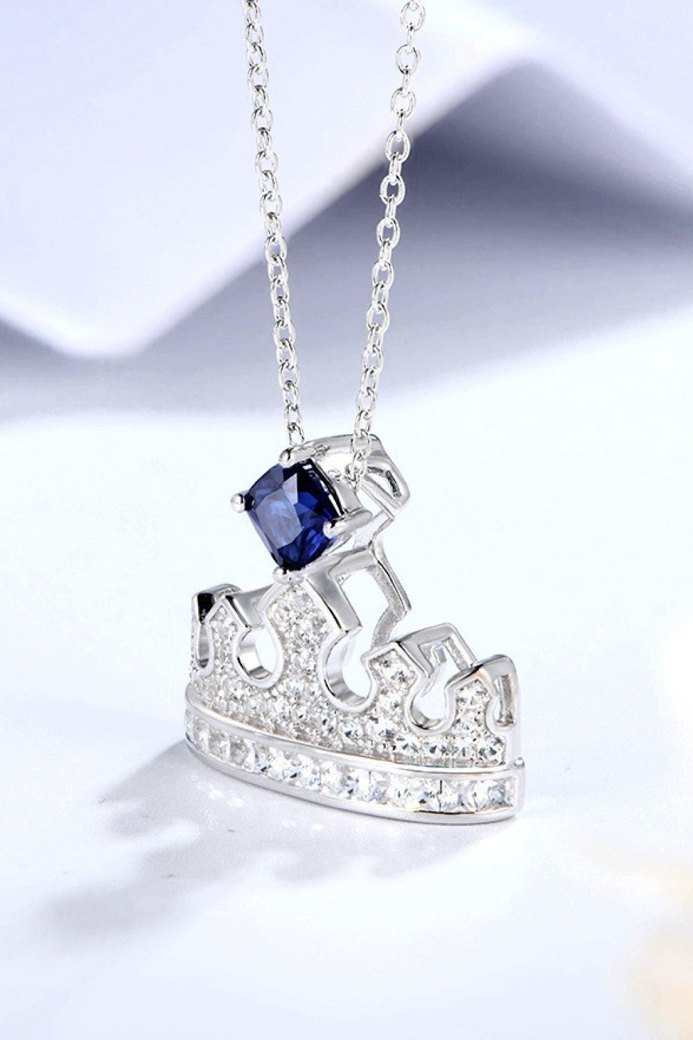 Zircon Lab-Grown Sapphire Crown Shape Pendant Necklace Necklace Luxurious Weddings