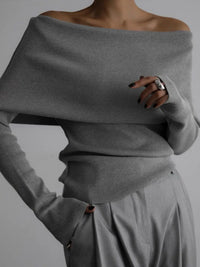 Off-Shoulder Long Sleeve Knit Top Sweater Luxurious Weddings