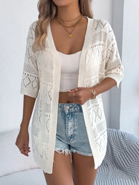 Openwork Open Front Half Sleeve Cardigan Cardigans Luxurious Weddings