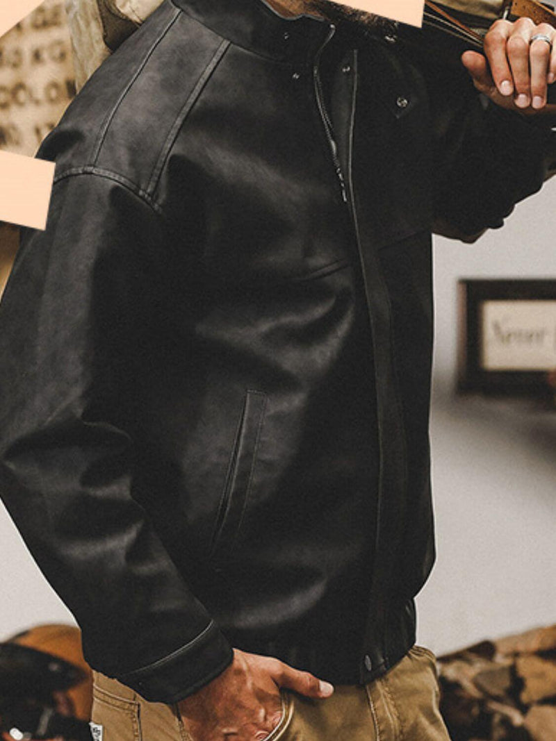 Men's Plus Size Zip Up Stand Collar Biker Jacket Jacket Luxurious Weddings