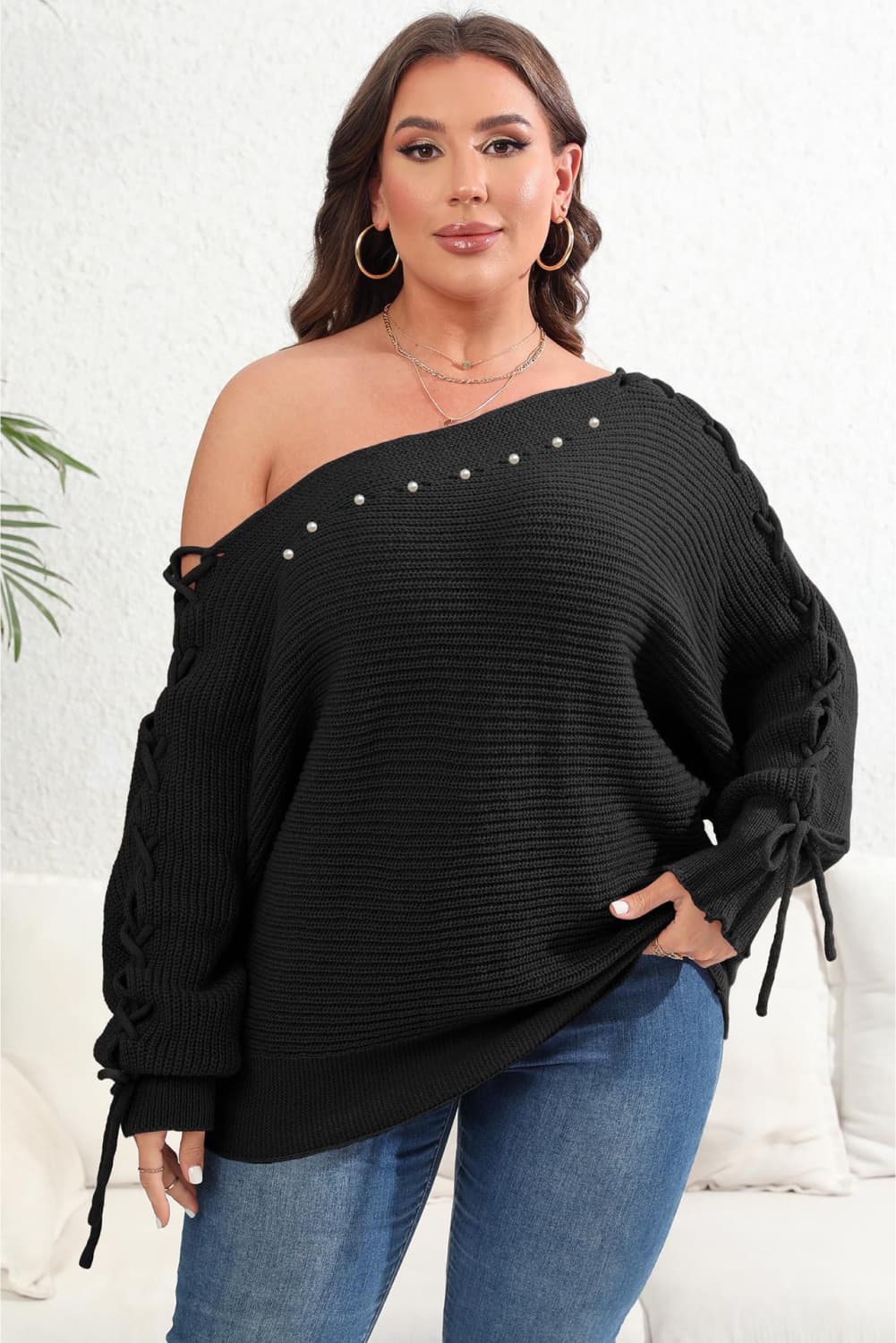 Plus Size One Shoulder Beaded Sweater Plus Size Luxurious Weddings