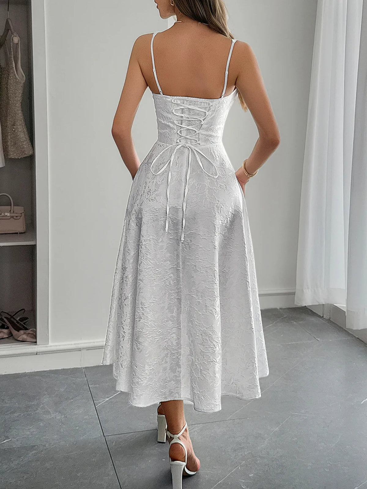 Lace-Up Sleeveless Midi Dress Luxurious Weddings