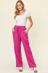 Double Take Full Size Texture Drawstring Straight Pants Pants Luxurious Weddings