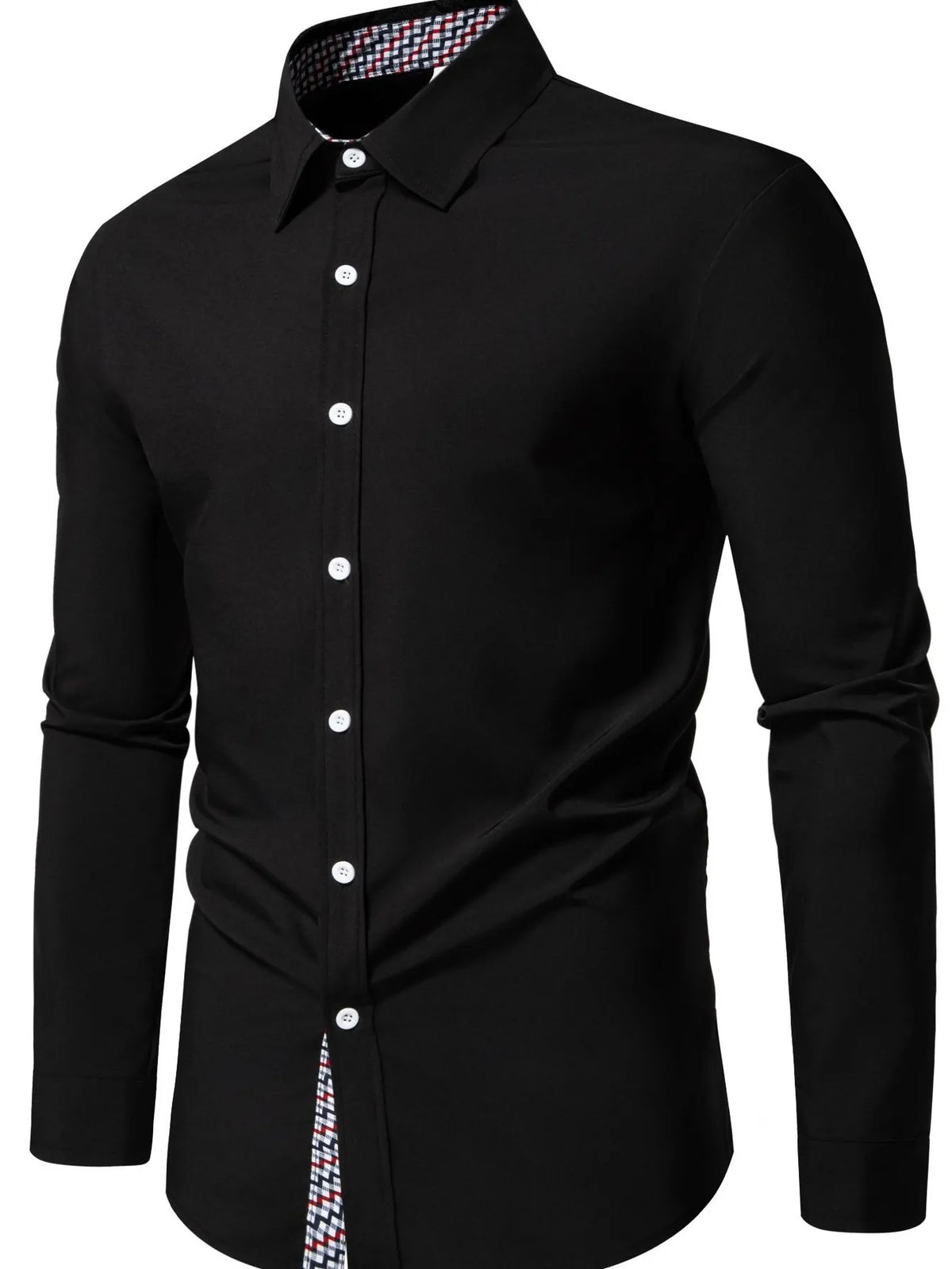 Men's Button-Down Shirt with Checkered Contrast Trim Shirt Luxurious Weddings