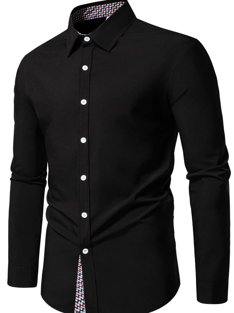 Men's Button-Down Shirt with Checkered Contrast Trim Shirt Luxurious Weddings