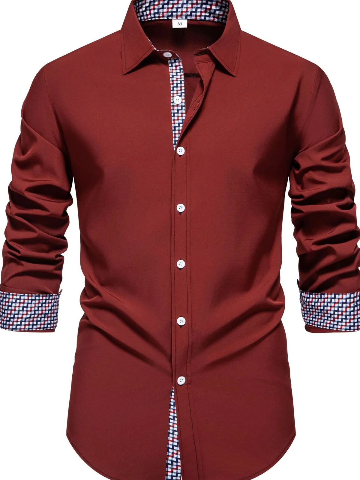 Men's Button-Down Shirt with Checkered Contrast Trim Shirt Luxurious Weddings