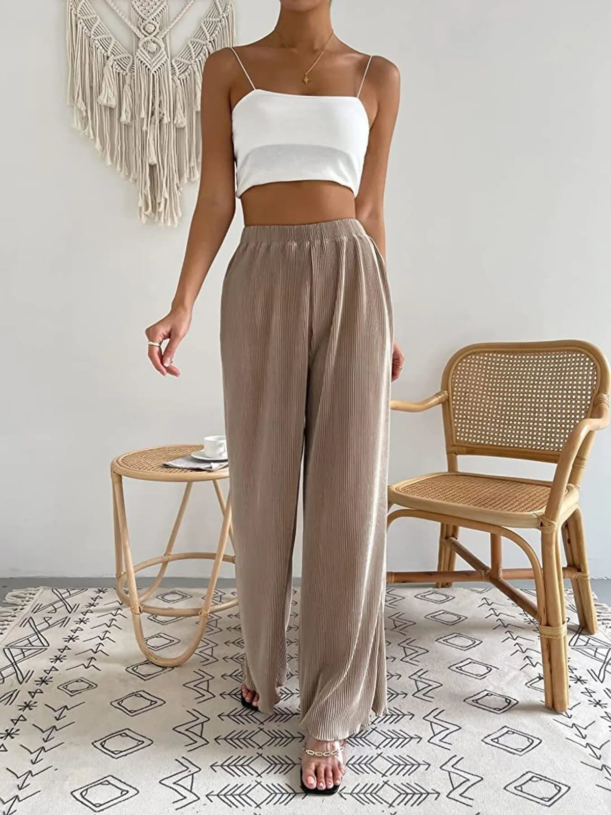 Full Size Elastic Waist Wide Leg Pants Plus Size Pants Luxurious Weddings