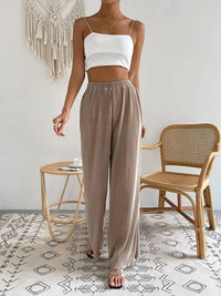 Full Size Elastic Waist Wide Leg Pants Plus Size Pants Luxurious Weddings