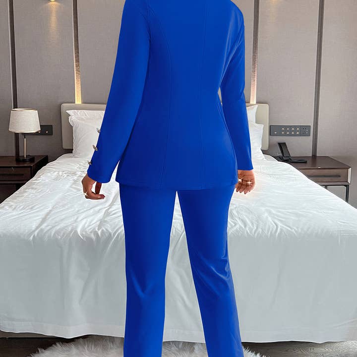 Chic Solid Color Double-Breasted Blazer Suit | Blues Luxurious Weddings