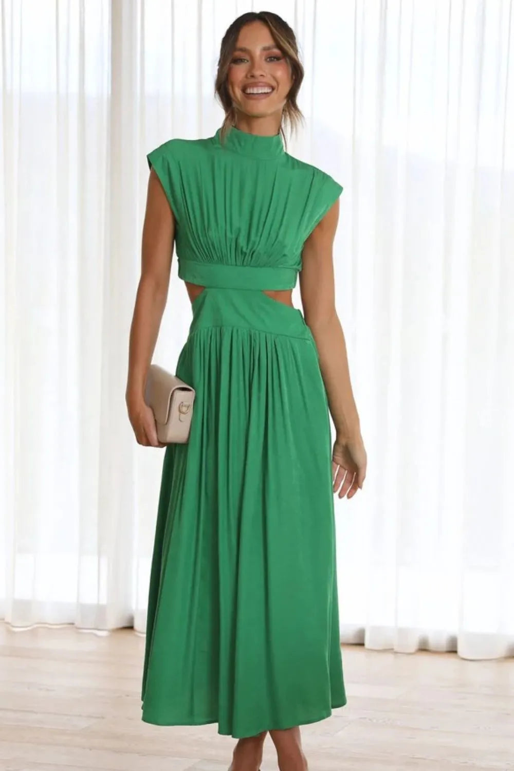 Cutout Mock Neck Sleeveless Ruched Dress Sleeveless dress Luxurious Weddings