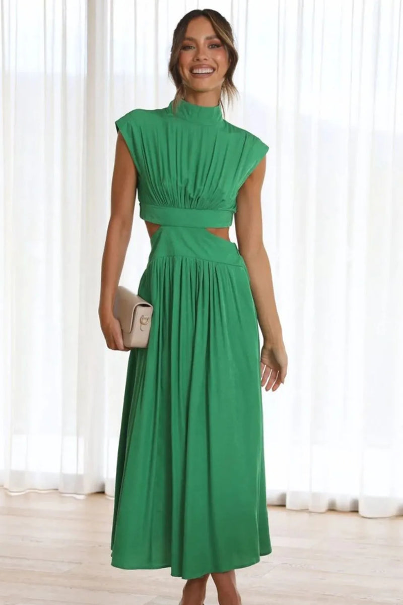 Cutout Mock Neck Sleeveless Ruched Dress Sleeveless dress Luxurious Weddings