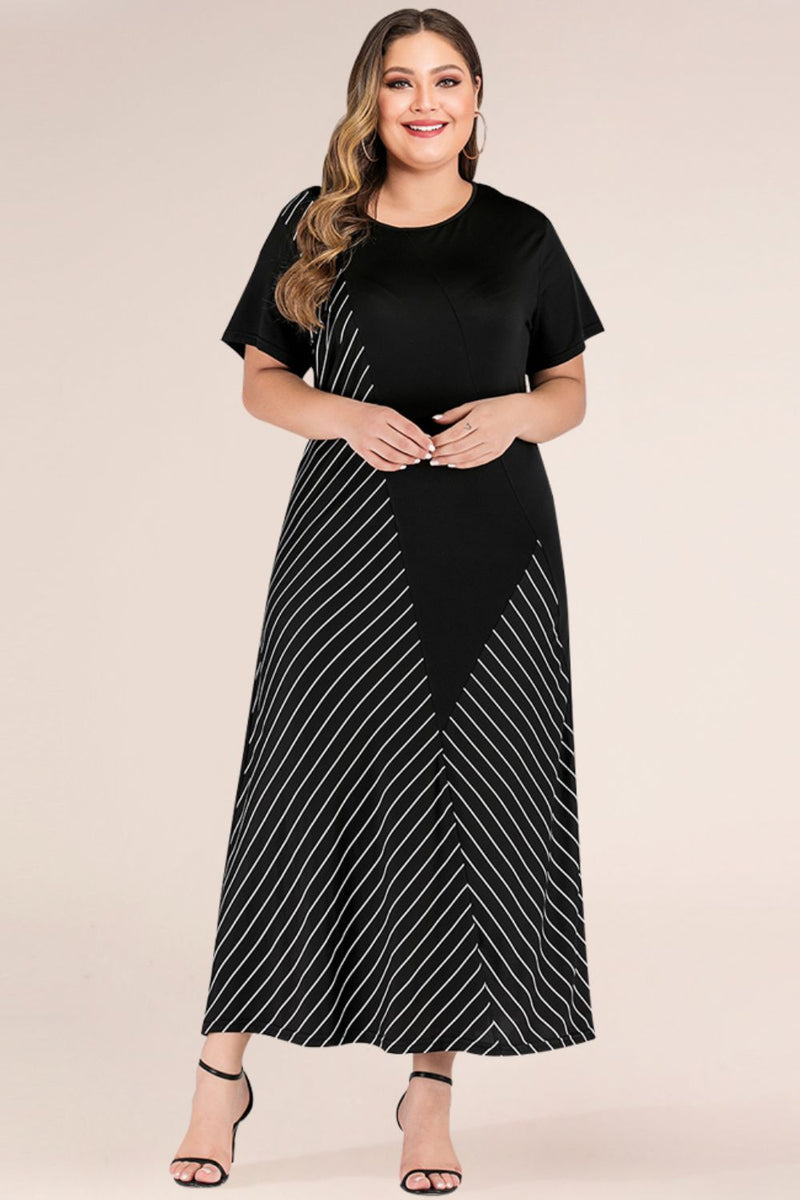 Plus Size Striped Color Block Tee Dress Plus size dress Luxurious Weddings
