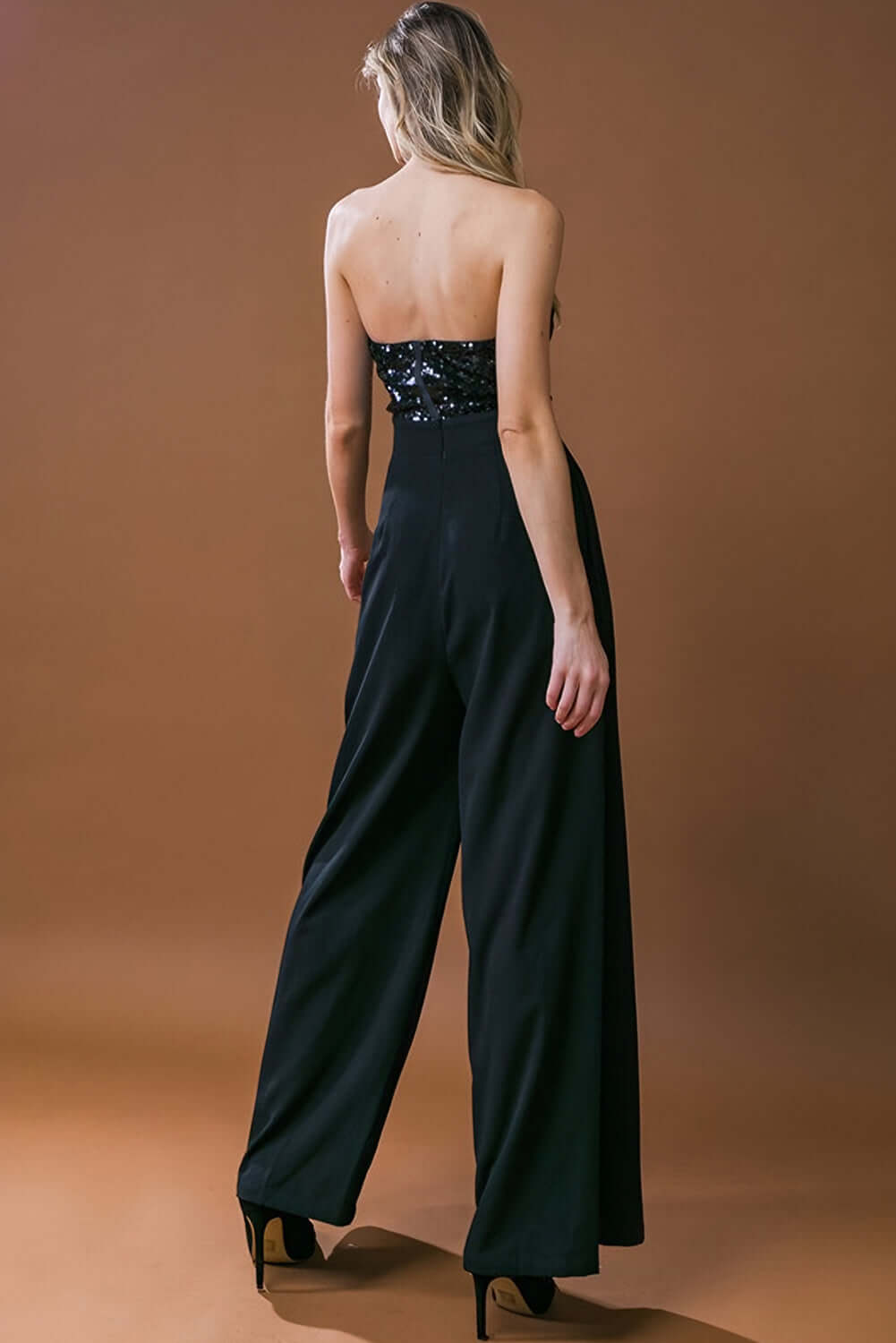 Black Sequin Tube Top Wide Leg Jumpsuit Bottoms/Jumpsuits & Rompers Luxurious Weddings