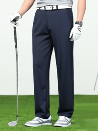 Men's loose fit navy pants perfect for golf, featuring breathable material and a stylish design.