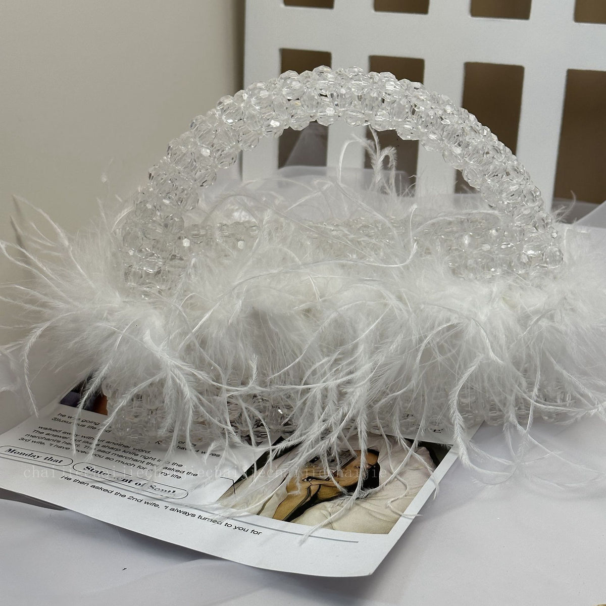 Pearl bead bag with Ostrich feather fur designer Purse Handbags Luxurious Weddings