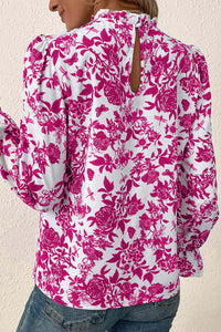 Rose Floral Print Flounce Sleeve Keyhole Back Blouse Tops/Blouses & Shirts Luxurious Weddings