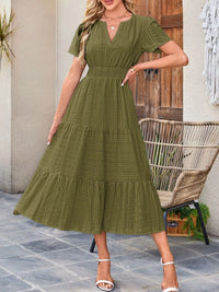 Tiered Notched Short Sleeve Dress summer dress Luxurious Weddings