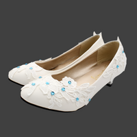 Blue Crystal Lace Flower Wedding Pump Shoes