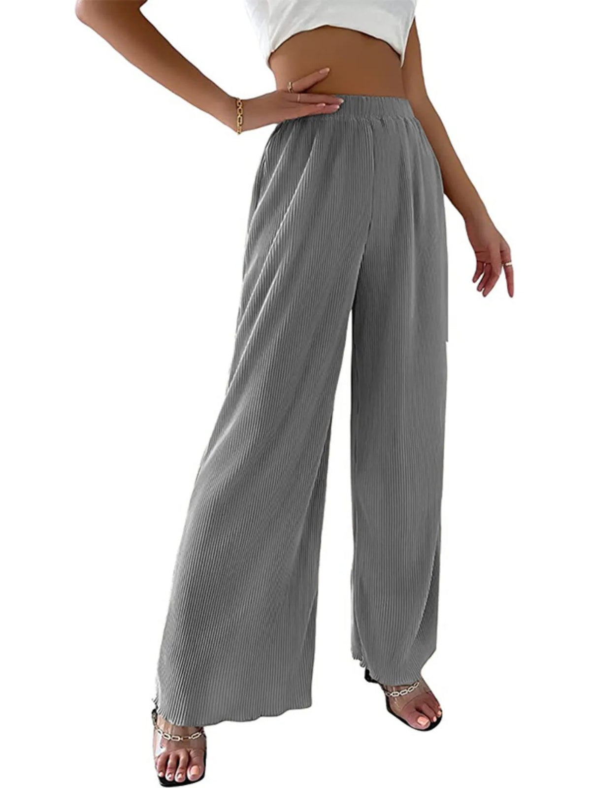 Full Size Elastic Waist Wide Leg Pants Plus Size Pants Luxurious Weddings